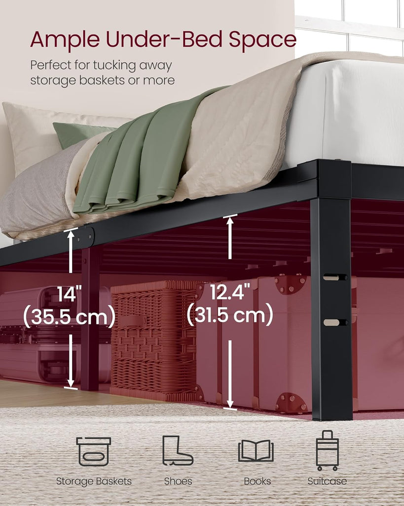 VASAGLE Full Metal Bed Frame 14 Inches Tall, 1100 lb Weight Capacity, No Box Spring Needed, with Under-Bed Storage