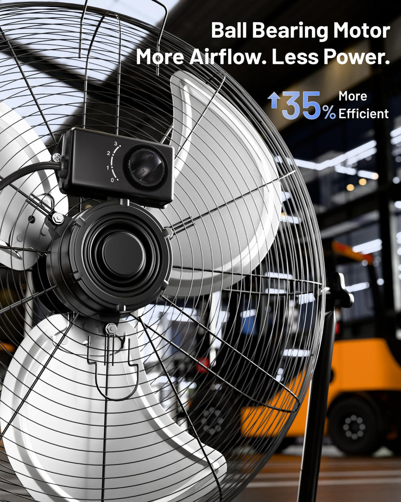 20 Inch Heavy Duty Floor & Wall Mount Fan - 5750 CFM High Velocity, 120-Watt, 3-Speed, Industrial Cooling for Garage