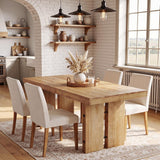 63-Inch Dining Table, Farmhouse Solid Wood Kitchen Table for 6 People, Rectangle Dinner Desks with Pedestal Base for