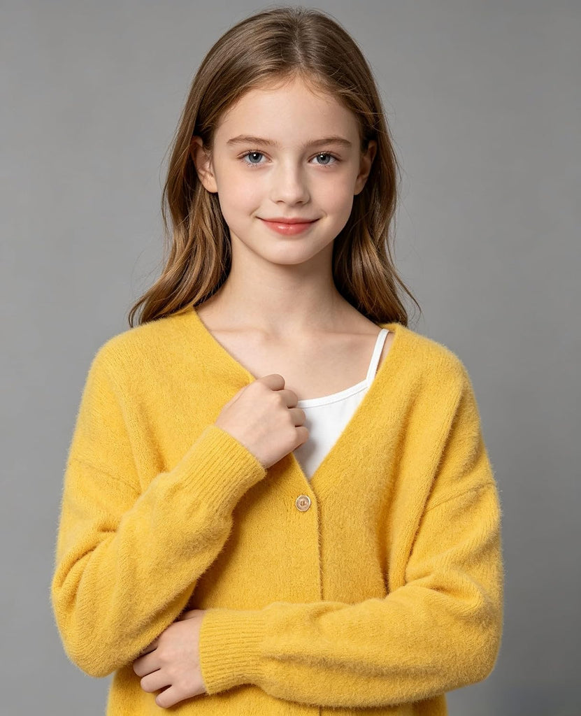 Tween with Button Loose Long Sleeve Shrug Sweaters Inner Cloth Cropped Kids Knit Sweater Outerwear