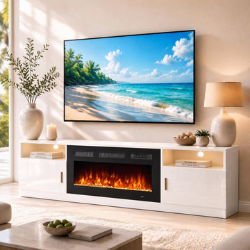 70" Fireplace TV Stand for TVs Up to 80", Entertainment Center with 36" Electric Fireplace and 12 Colors LED
