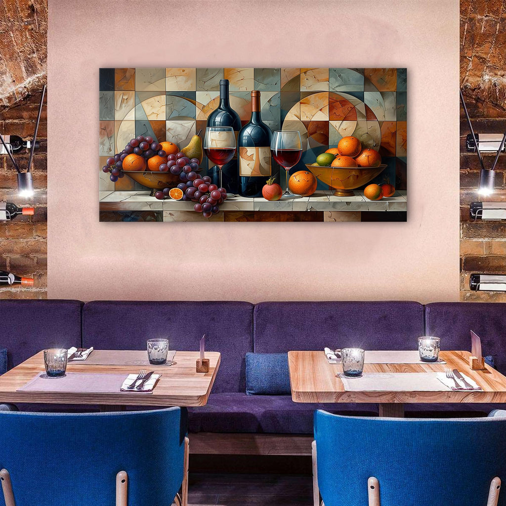 Abstract Kitchen Wall Art Geometric Wall Decor Red Wine Glass Fruits Canvas Prints Pictures Rustic Farmhouse Still
