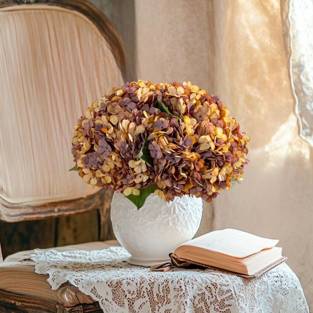 10 Pcs Faux Silk with Stems - Fall Hydrangeas Artificial Silk Flower Fall Winter Artificial Bouquet for Wedding