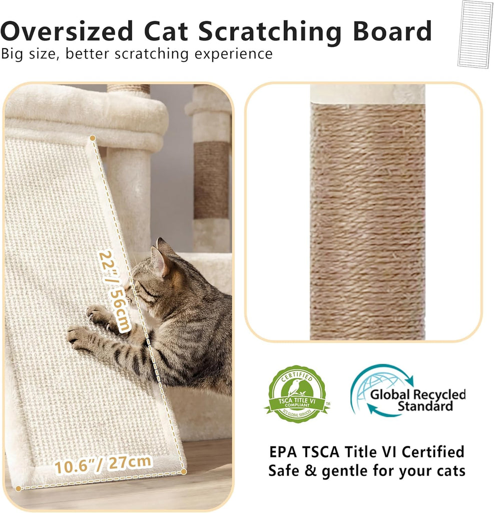 Cat Tree, 72.4-Inch Anti-Tip Cat Tower for Large Cats, All-in-One Cat Furniture with Spacious Perches