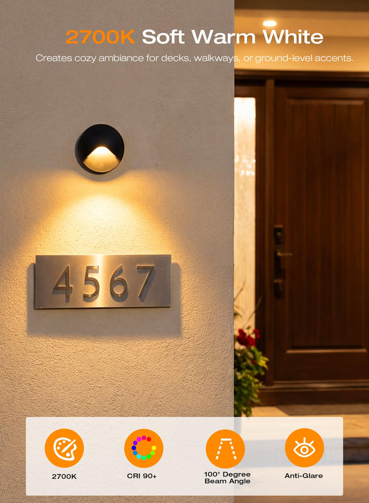 12 Pack] Anti-Glare Low Voltage LED Deck Lights - 12-24V Recessed Step Riser, IP65 In-Ground Outdoor, 2700K Warm