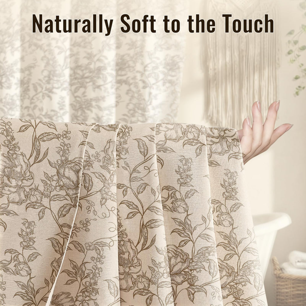 Farmhouse Brown Floral with 12 Clear Rings 72"W x 72"L