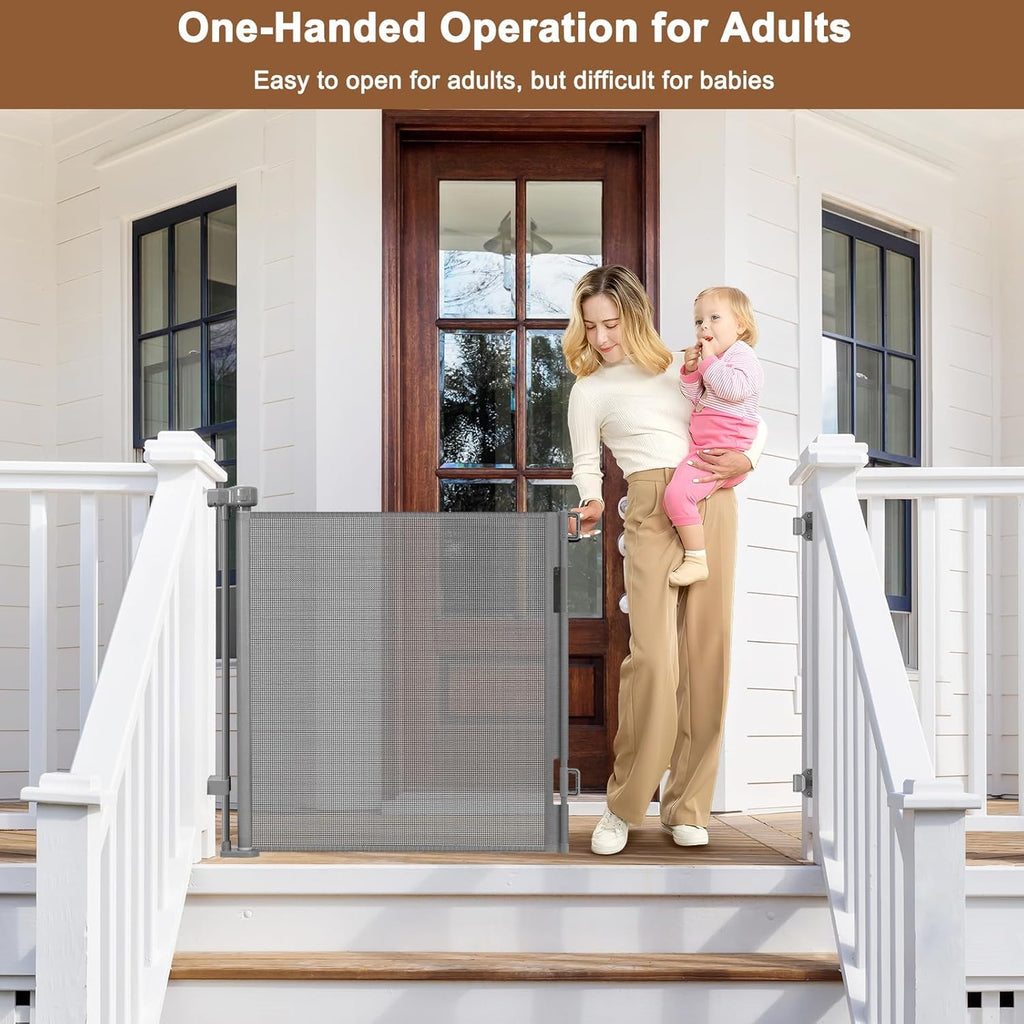 100" Wide Weatherproof Outdoor Retractable Dog Gate, Baby Gates Extra Wide