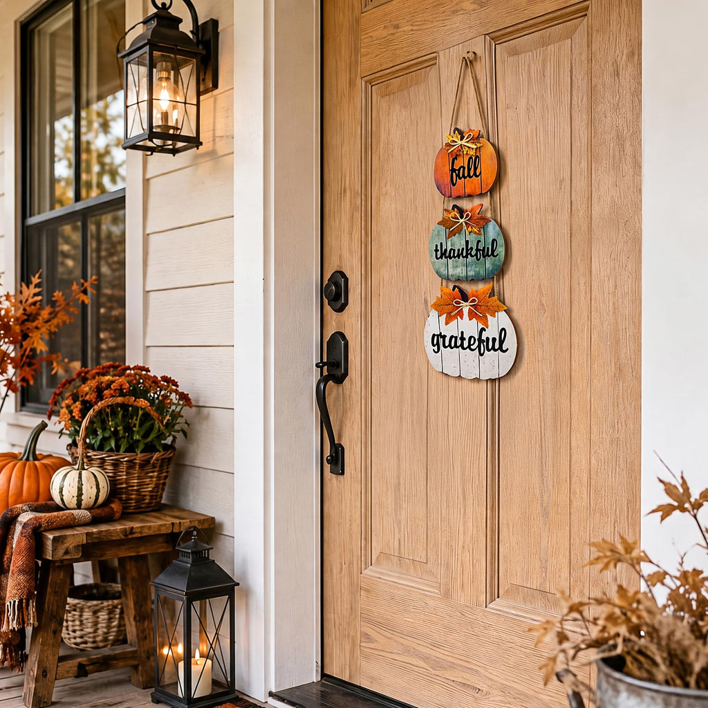 Pumpkin Fall Door Decor, Thanksgiving Fall Decorations, Wooden Pumpkin Hanging Fall Door Decor Sign with Letter