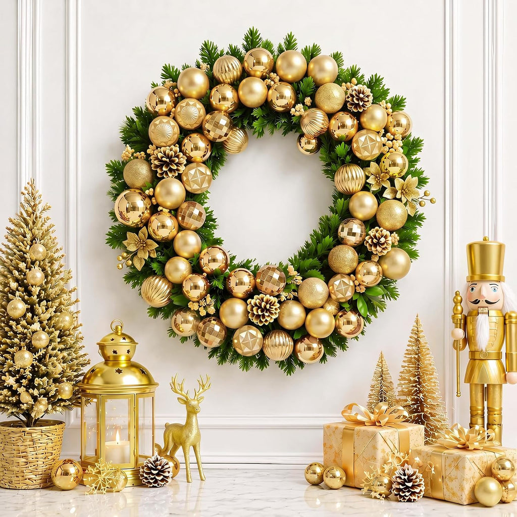 Gold Christmas Ornaments for Tree Decorations, Small Shatterproof Christmas Ball Ornaments Set, Perfect Plastic - Set of 24