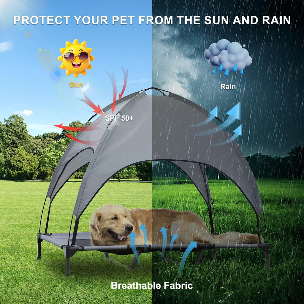 Elevated Dog Bed with Canopy, 48-inch Waterproof Pet Cot, Portable Outdoor Pet Bed with Carry Bag, Indoor/Outdoor