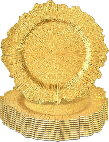 Gold Charger Plates Bulk - 13" Elegant Gold Chargers for Dinner Plates, Wedding & Event Decorative Charger - Set of 10