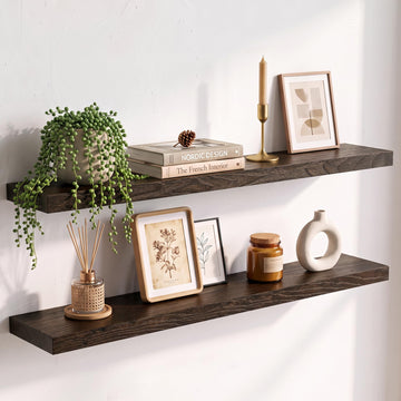 Elm Floating Shelves for Wall - 36 in Rustic Solid Wood Shelves with Heavy-Duty Invisible Bracket, Wall-Mounted