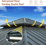 12’ x 12’ Hardtop Gazebo, Outdoor Aluminum Gazebo with Galvanized Steel Double Roof Canopy