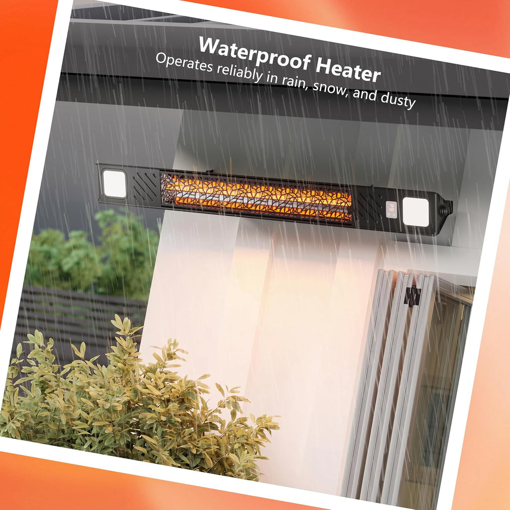 Wall-Mounted Electric Patio Heater with Light Ceiling Outdoor, Wifi Control, 1500W Infrared 9 Heat Levels, 24H
