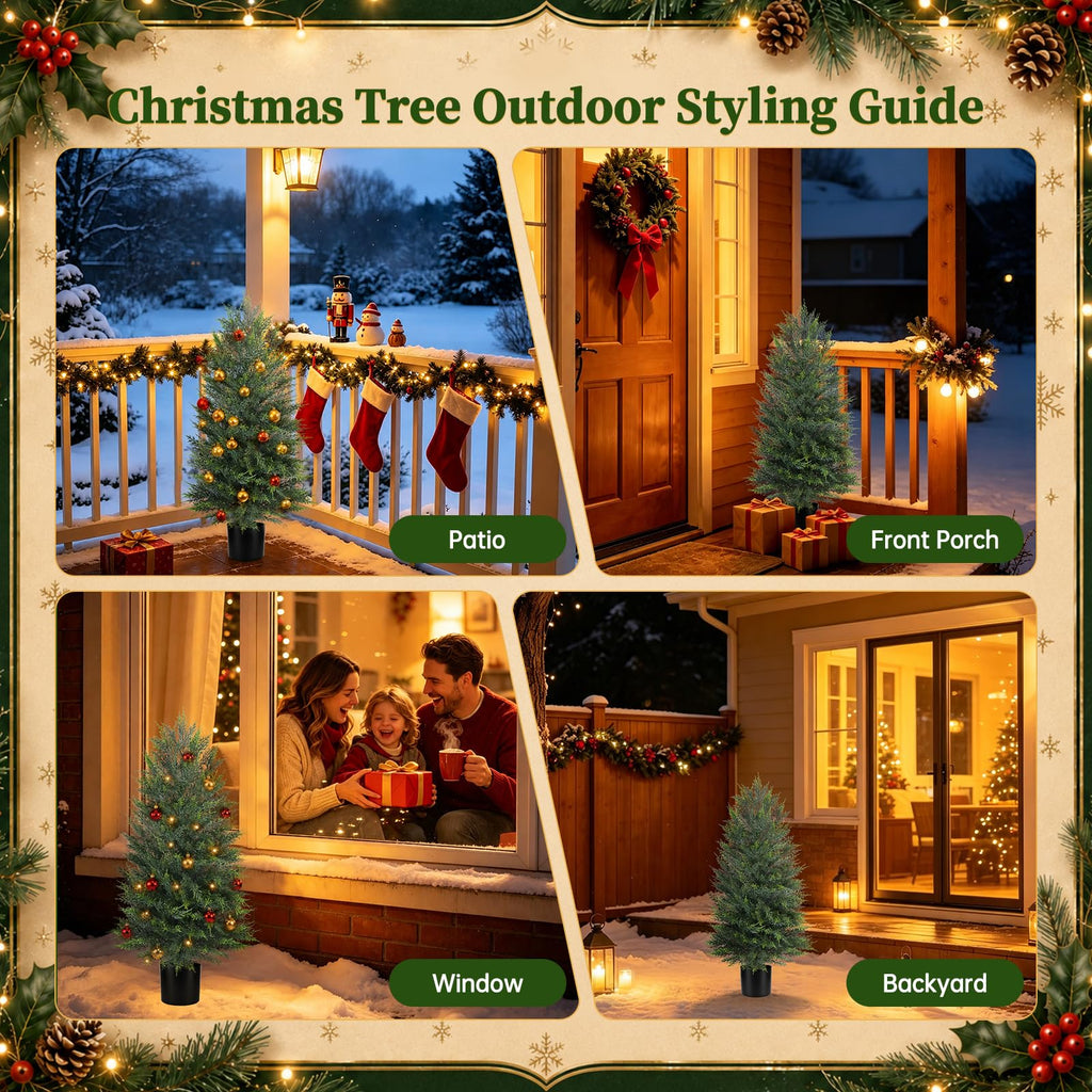 3FT Artificial Topiary Cypress Trees with Pot, 2Pack Faux Plants