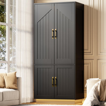 Black Armoire Wardrobe Closet with 2 Doors and LED Lights