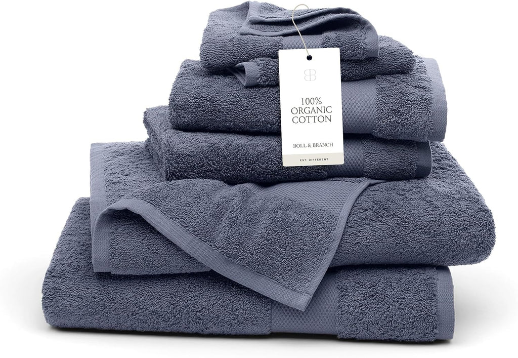 Plush Bath Towel Set, 6 Pieces, Mineral | 2 Bath Towels, 2 Hand Towels & 2 Washcloths - 100% Organic Cotton - Ultra