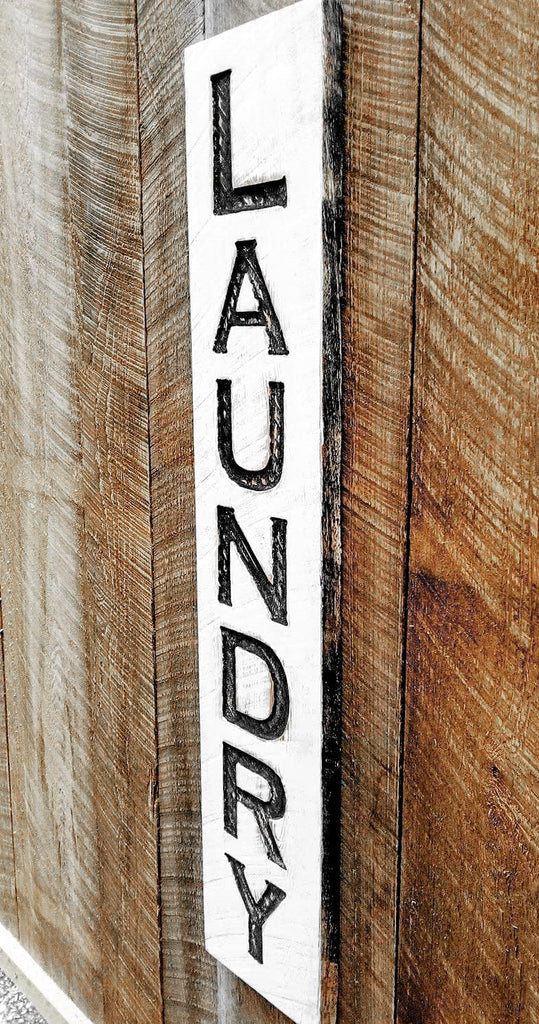 Vertical Laundry Sign - Carved in Solid Wood | Rustic Distressed | Farmhouse Style | Laundry Room Decor | Handmade in