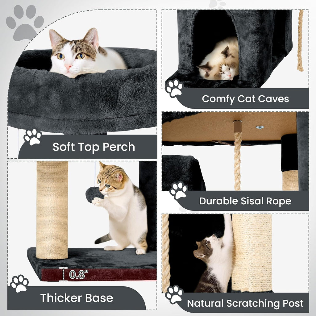 58.5inch Large Cat Tree Tower Condo for Indoor Cats, Soft Plush Multi-Level Climbing Tree Cat House with Cat Cave