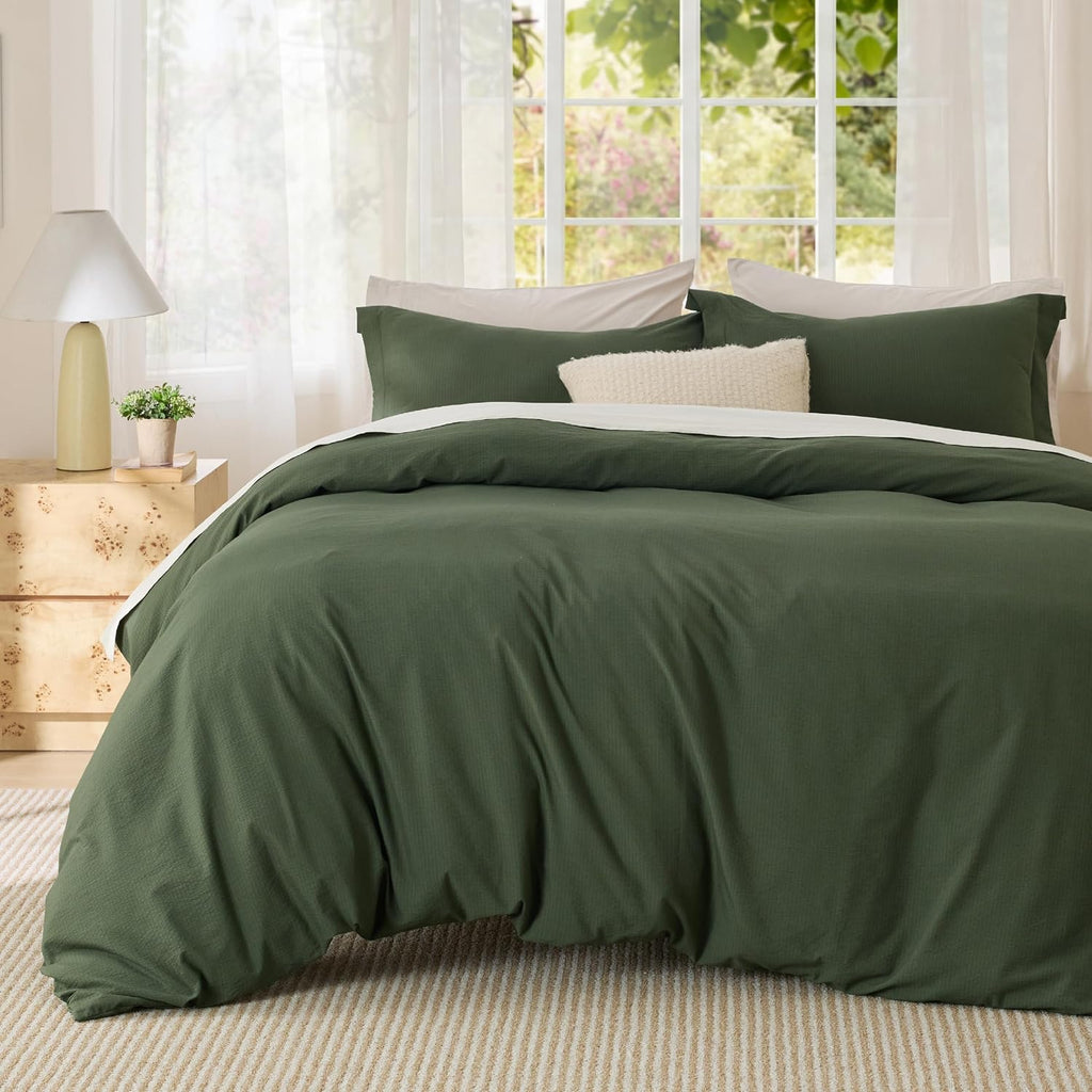 Textured Duvet Cover King - Cotton-Like Polyester Jacquard Duvet Cover Set for All Seasons - 3 Pieces Elevated Dobby