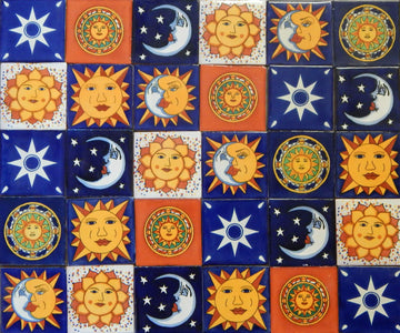 Y TRADICIN 100 Mexican Talavera Decorative Tiles, 4x4, Mixed Color, Star Pattern, 100 Pieces