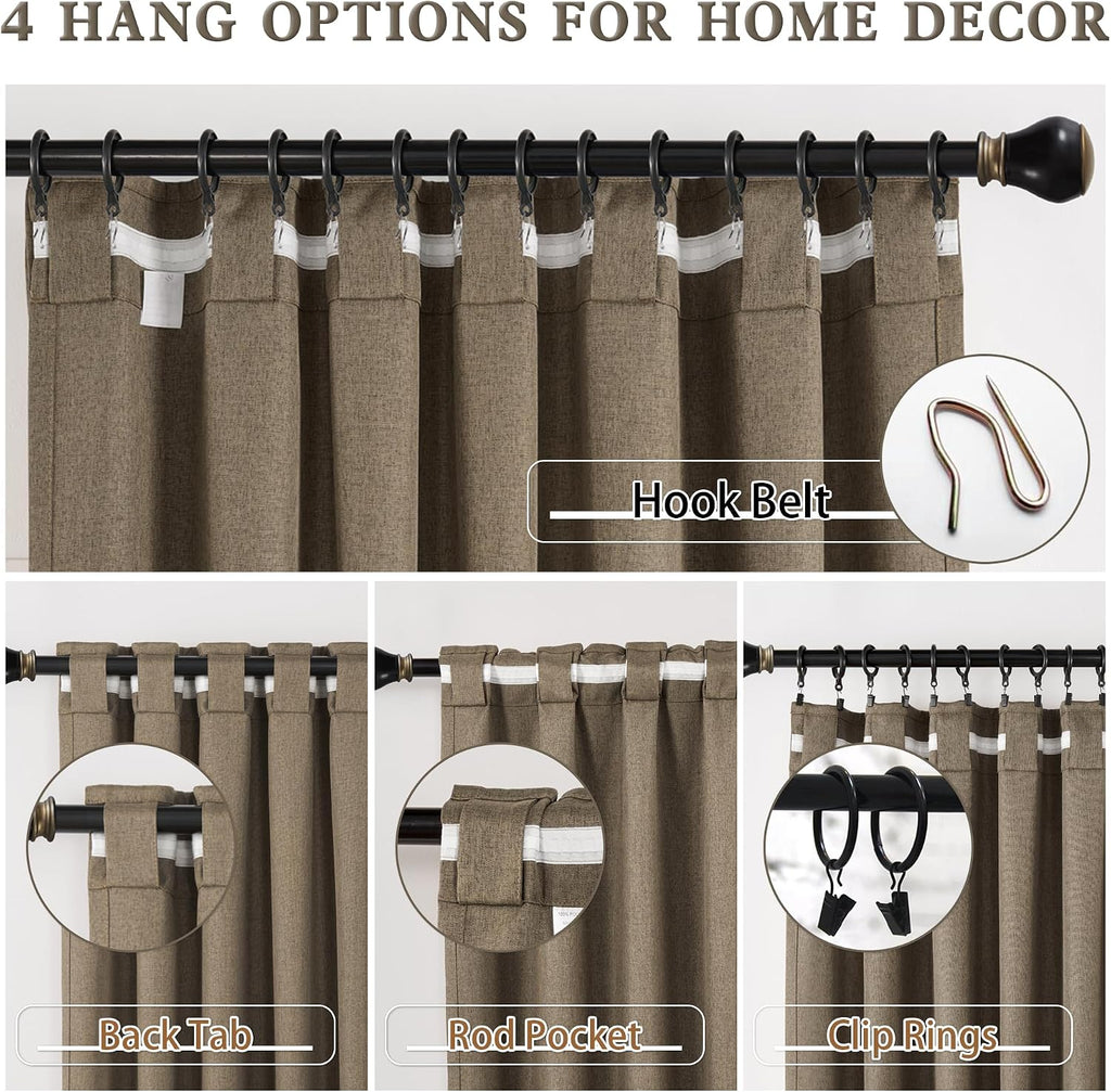 Faux Linen Full Blackout Curtains Vertical Drapes for Patio Sliding Glass Door,Back Tab Pinch Pleated Window
