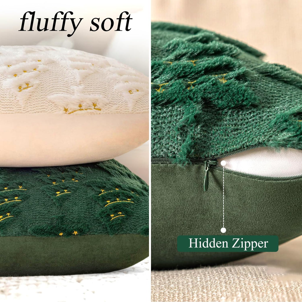 4 Pcs Christmas Throw Pillow Covers 18x18, Soft Faux Fur Pillow Cases Holiday Decorations, Fluffy Plush Accent Couch