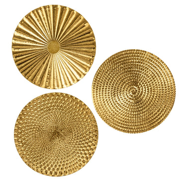 12" Gold Wall Décor Pack of 3 Metal Starbursts Radial Plate Wall Art Modern Accent Hanging Wall Decorations Bedroom