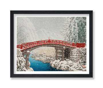 Master Vintage Hasui Kawase Poster - Retro Snow at Sacred Bridge in Nikko Print - Japanese Art - Gift for Him, Her