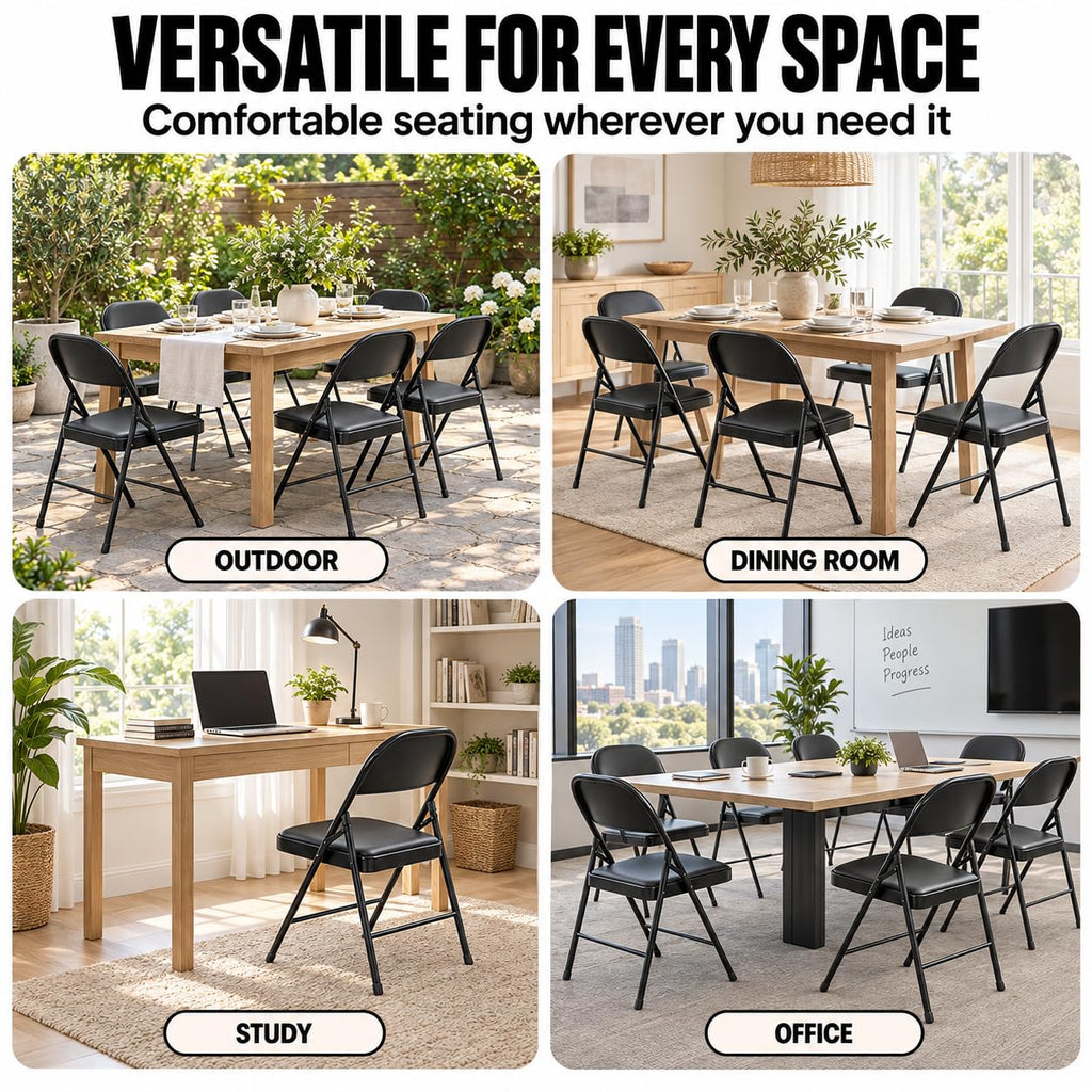 10 Pack Folding Chair, Black Folding Chairs with Cushion Portable Stackable Commercial Seat with Steel Frame, Padded