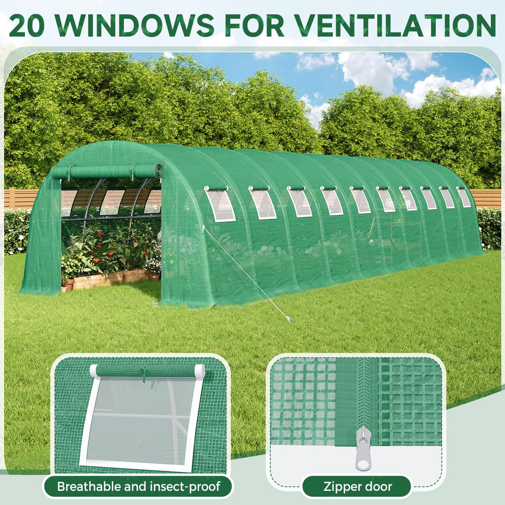 40*12*7.5FT Walk-in Tunnel Greenhouse, Galvanized Steel, Green