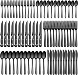 72 Pieces Black Silverware Sets for 12 - Dishwasher Safe, Flatware Set with Steak Knives, Stainless Steel Cutlery Set