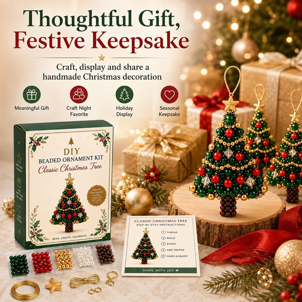 DIY Christmas Tree Beaded Ornament Kit, Pearl Crystal Holiday Craft