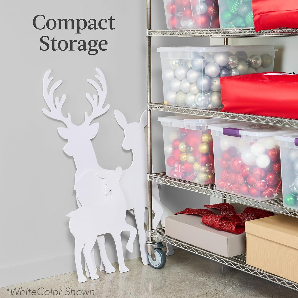 3-Piece 46in 2D Deer Family Silhouette Set, Outdoor PVC Christmas Yard Decoration w/Buck, Doe, Fawn, Weather