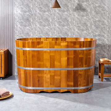 54-Inch Japanese Bathtub & Deep Soaking Tub, Freestanding Wooden Soaking Bathtub Handcrafted from Solid Rubberwood