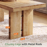 63-Inch Dining Table, Farmhouse Solid Wood Kitchen Table for 6 People, Rectangle Dinner Desks with Pedestal Base for