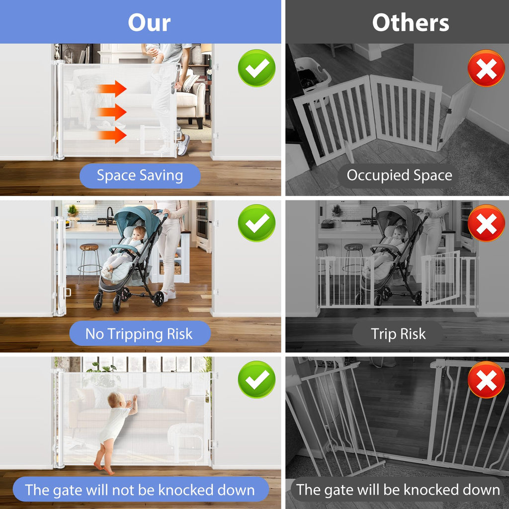 Retractable Baby Gate with Cat Door 55" Wide Retractable Baby Gate for Stairs Mesh Baby Gate with Pet Door