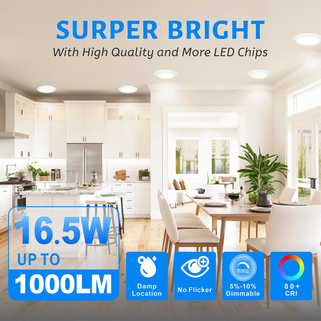 6 Inch LED Disk Downlight, 4000K Dimmable Ceiling Downlight, 10Pack