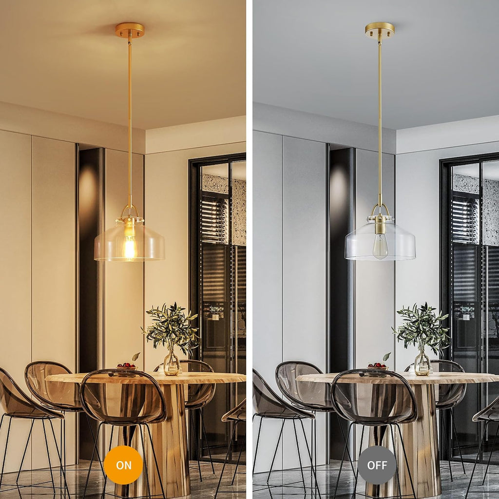 Chandelier Rustic Farmhouse Industrial Round Ceiling Pendant LED Light Fixture with Clear Glass Shades for Dining