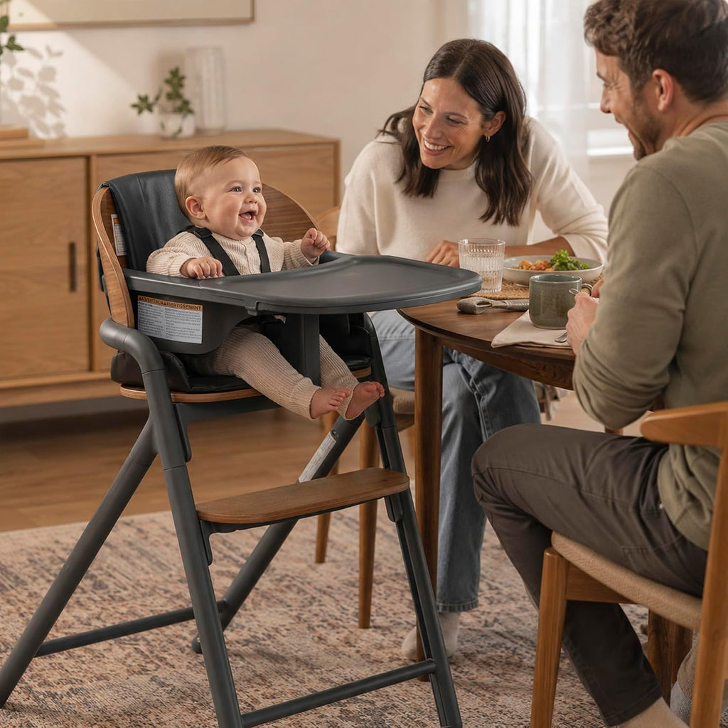Step and Savor Convertible Wooden Baby High Chair-Walnut Gray | Beech Wood Seat, 5-Position Height Adjust, Double