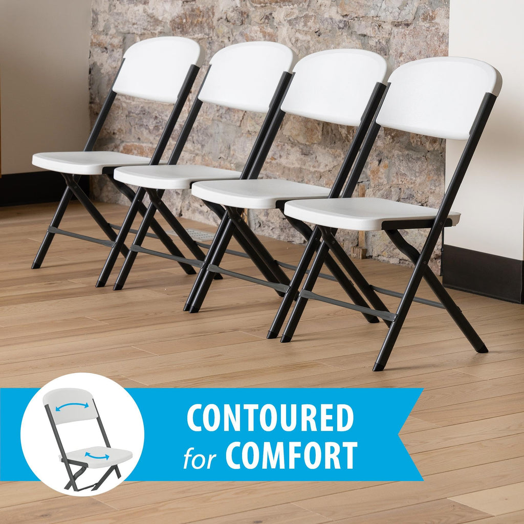 Folding Chairs, Classic Heavy Duty Foldable Chair Contoured for Comfort, 4-Pack, Plastic/Metal, White