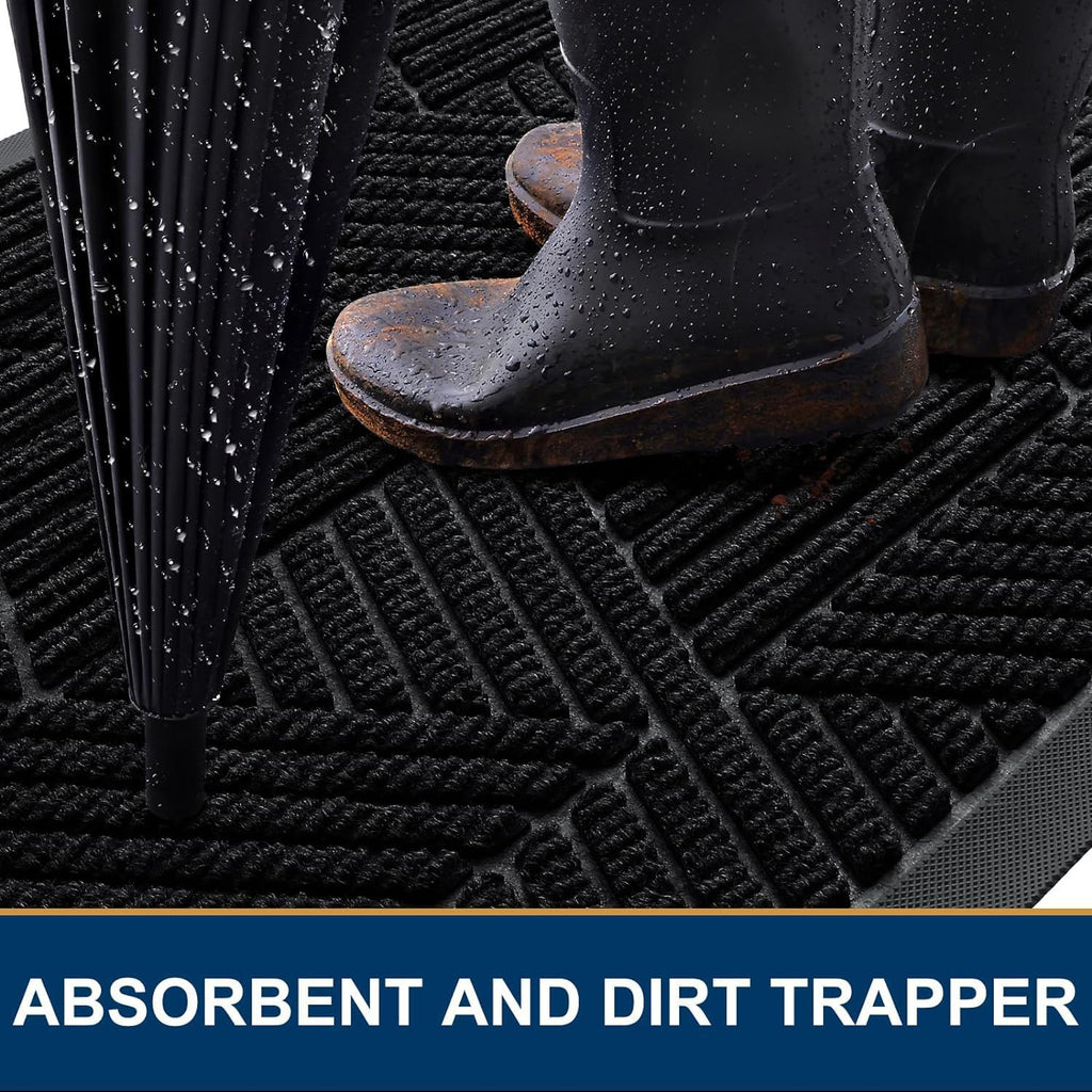 Front Door Mat Outside Entrance, Low Profile Rubber Doormat, 35x23 | Irregular Triangle, Black, Sturdy Heavy Duty Mat