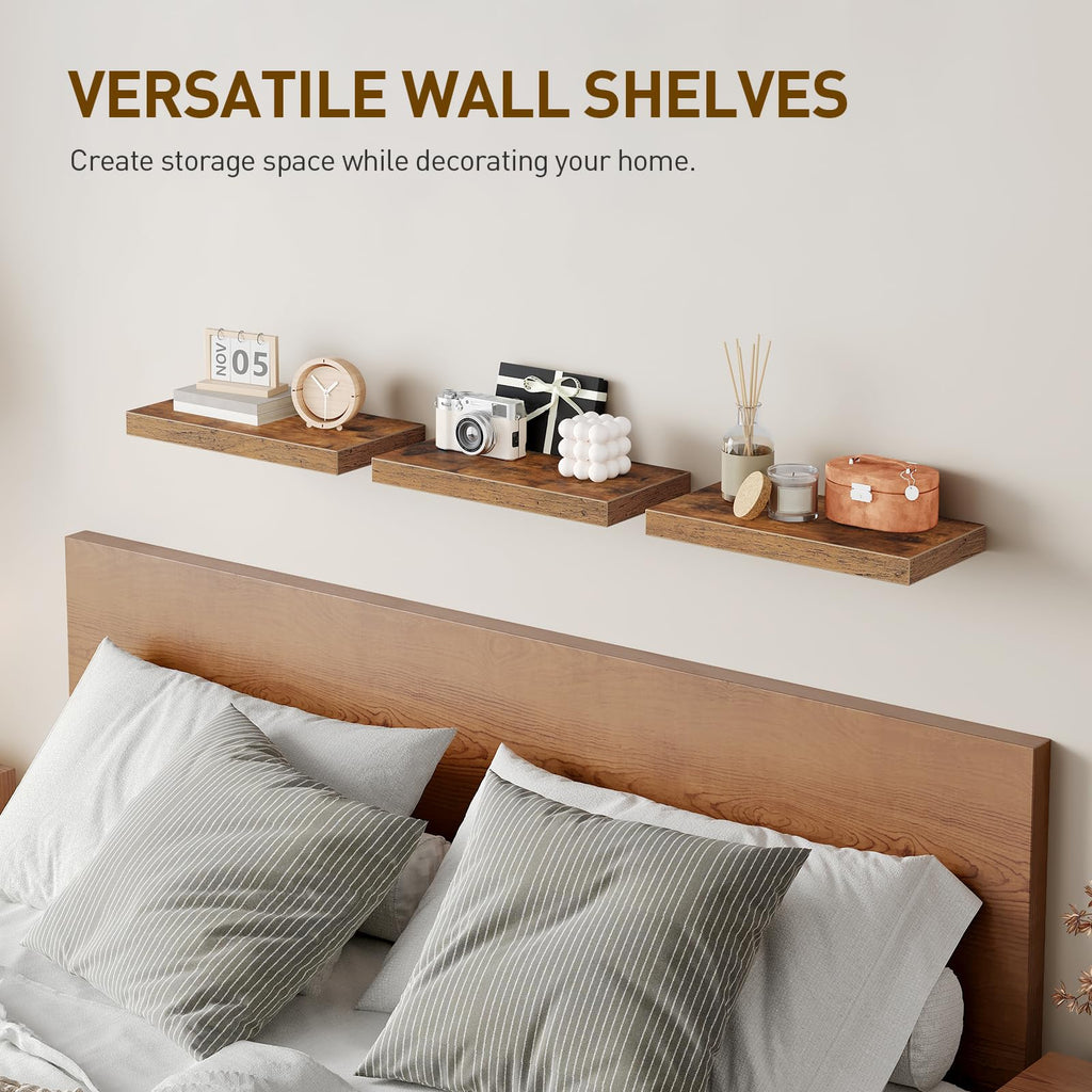 Floating Shelves for Wall, 1.5" Thick Wall Shelf Set of 3 with Invisible Brackets, 15.7L x 7.9W Hanging Shelves