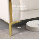 FOTOSOK White Leather Couch Sofa, Office Couches 78'' Apartment Faux Leather Sofa with 2 Throw Pillows & Gold Metal