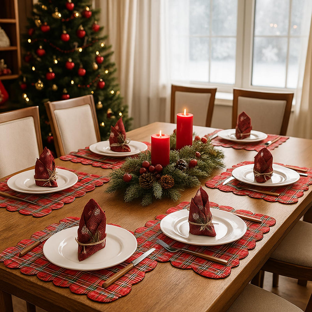 6 Pcs Quilted Scallop Placemats Dining