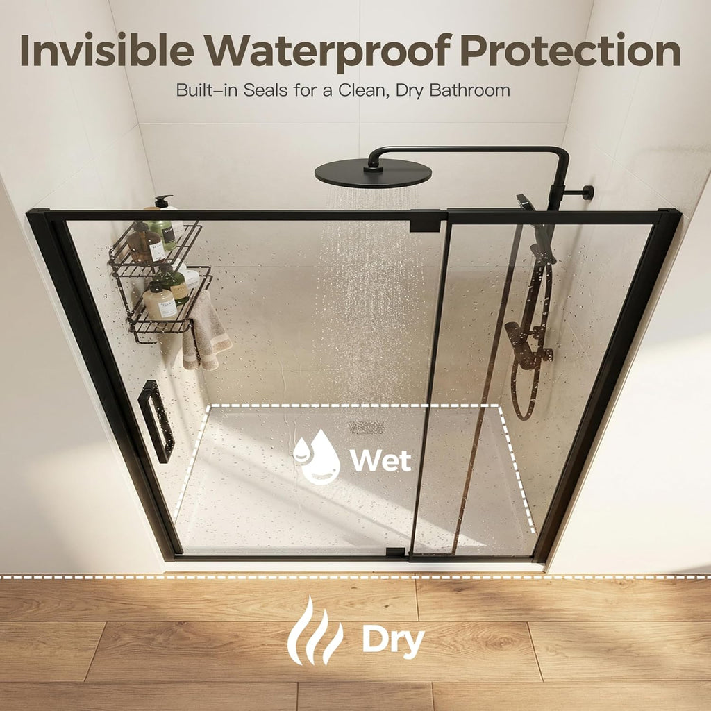 56-60" W x 72" H Pivot Shower Doors, Semi-Frameless Swing Water Repellent Glass Shower Doors with 1/4" (6mm) Clear