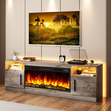 Entertainment Center with 36" Fireplace, 70" Wooden TV Console for TVs Up to 80", Modern TV Stands with High Gloss