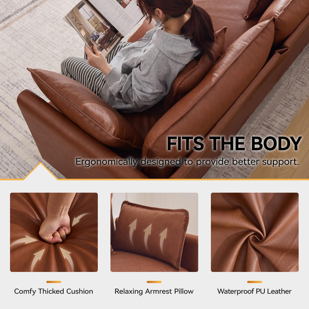 Modular Cloud Sectional Sofa, 111'' L Shaped Cloud Deep Seat Sofa, D-Brown