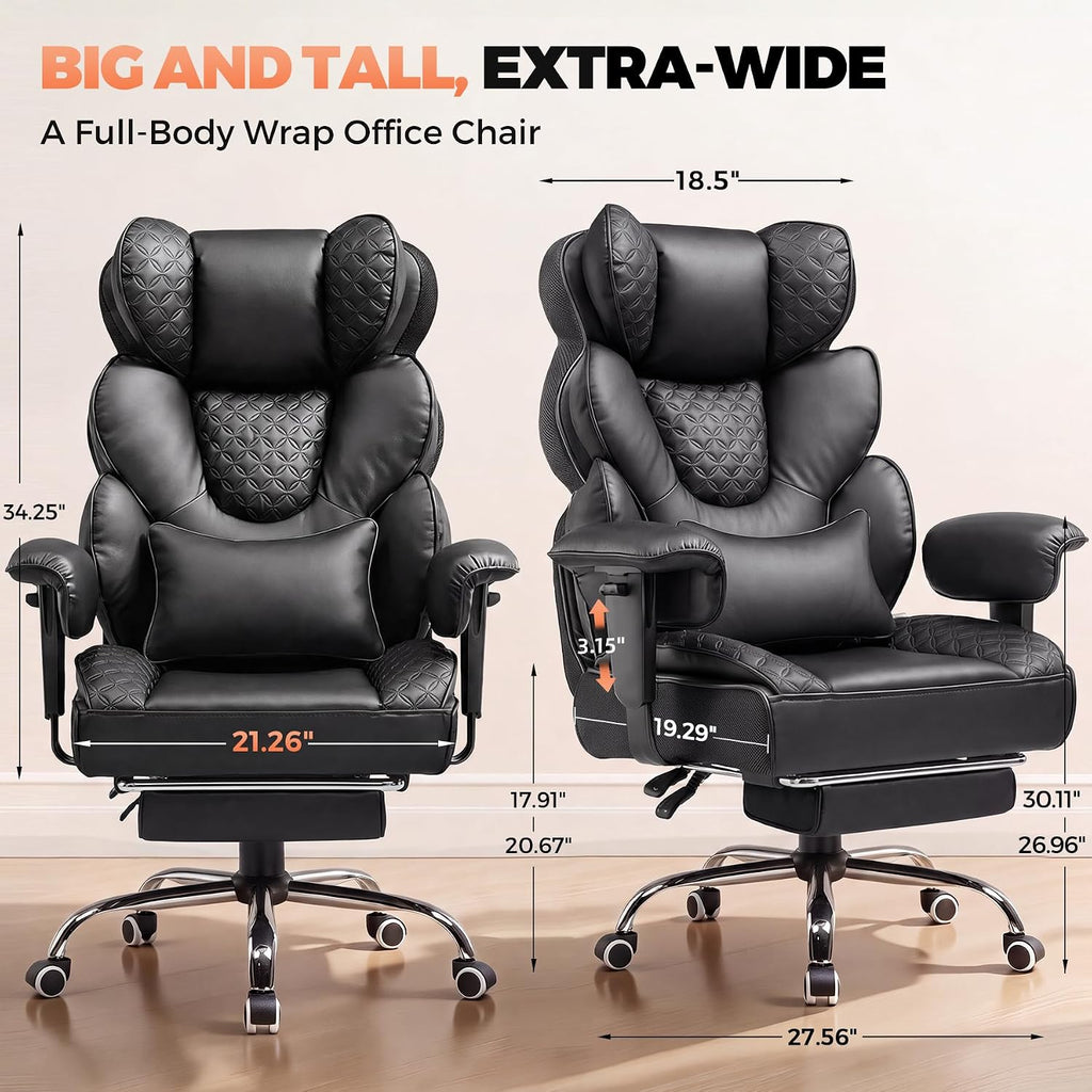 Big and Tall Office Chair with Upgrade Footrest, Heavy Duty Gaming Chair High Back Executive Chair with Spring Lumbar