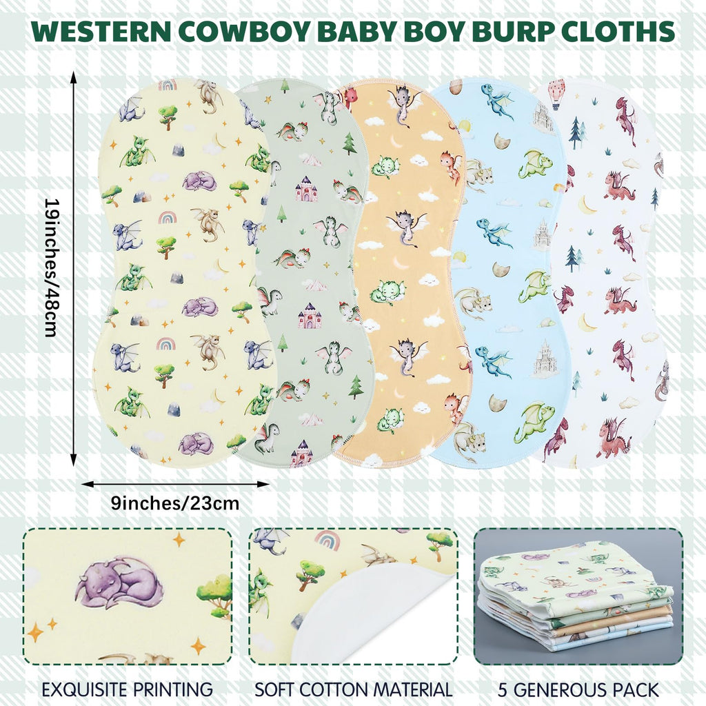 5 Pack Watercolor Dragon Baby Burp Cloths for Newborns 19"x9"